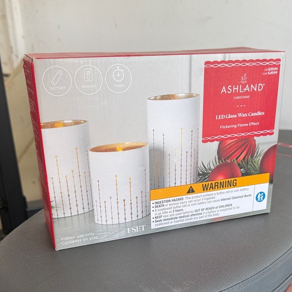 Ashland Other - Ashland LED Glass Wax Candles - White and Gold